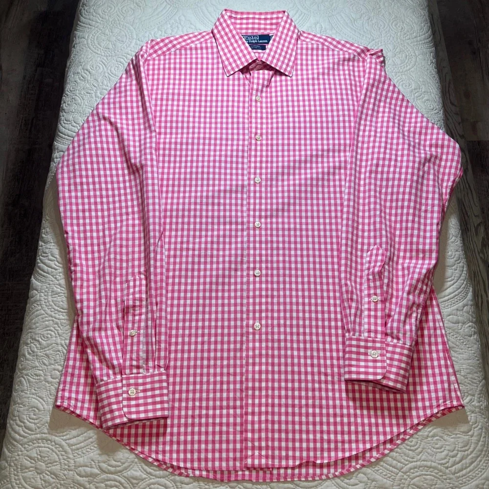 Polo Ralph Lauren Men's‎ Pink Gingham Custom Fit Button Down Shirt Size 16 1/2